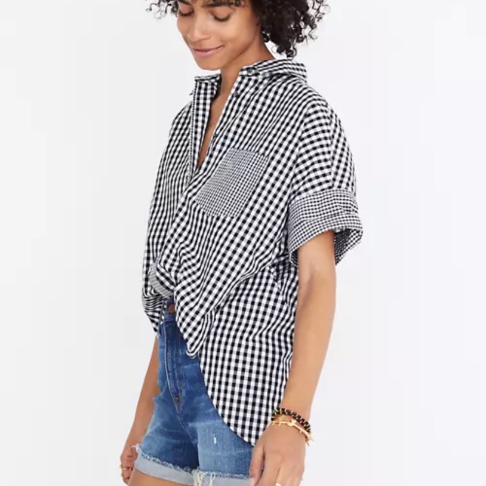Madewell gingham play button down shirt